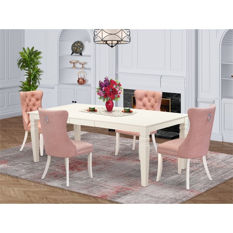 Pemberly Row 5-Piece Dining Set with Faux Leather Chairs in Linen White
