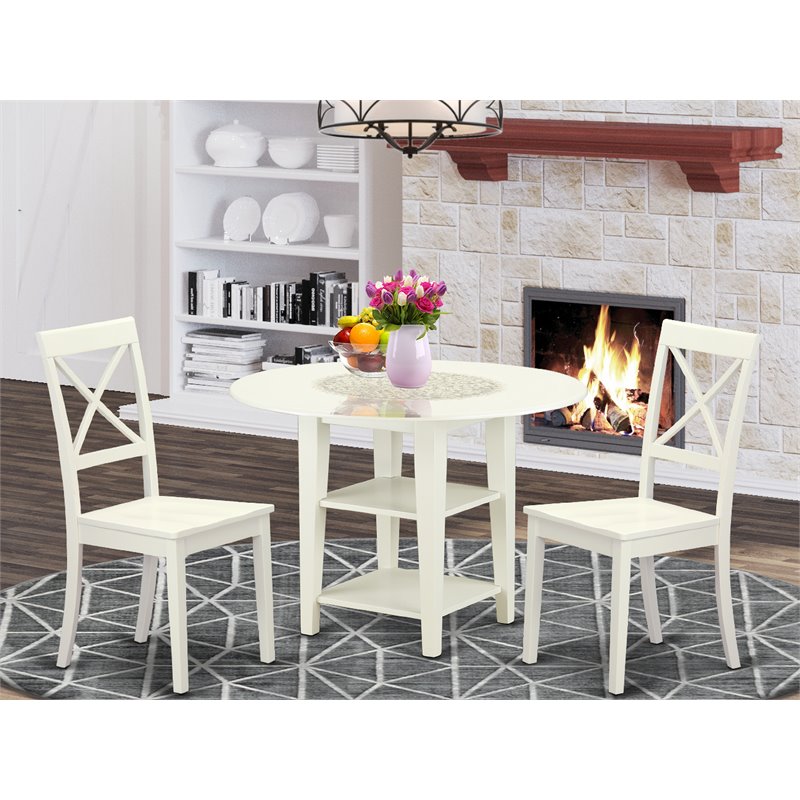 Pemberly Row 3-Piece Dining Set with Wood Seats in Linen White