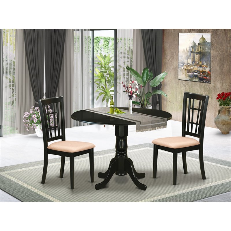 Pemberly Row 3-Piece Wood Traditional Dining Table Set in Black