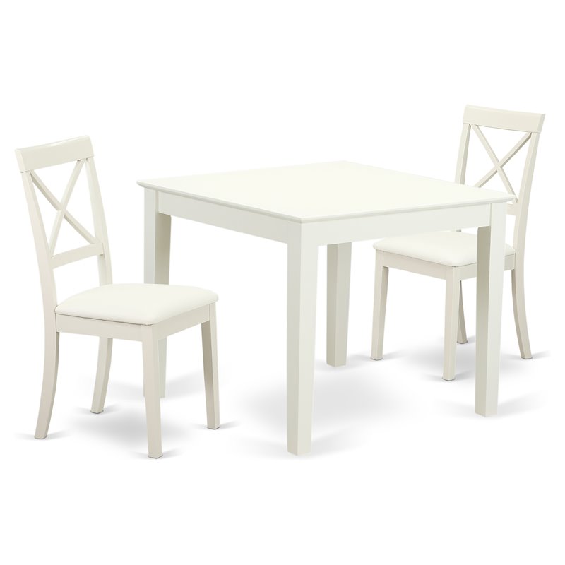 Pemberly Row Oxford 3-Piece Dining Set with Leather Chairs in Linen White