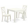 Pemberly Row Oxford 3-Piece Dining Set with Leather Chairs in Linen White