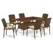 Pemberly Row 7-Piece Metal Patio Dining Set with Cushions in Brown Finish
