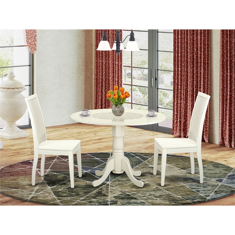 Pemberly Row Traditional Round Wood Dining Set in Linen White Finish