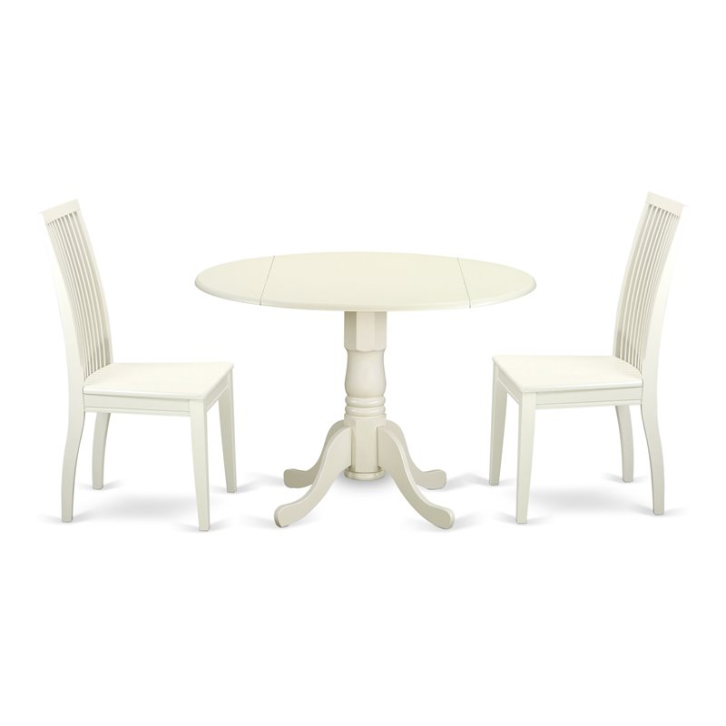 Pemberly Row Traditional Round Wood Dining Set in Linen White Finish