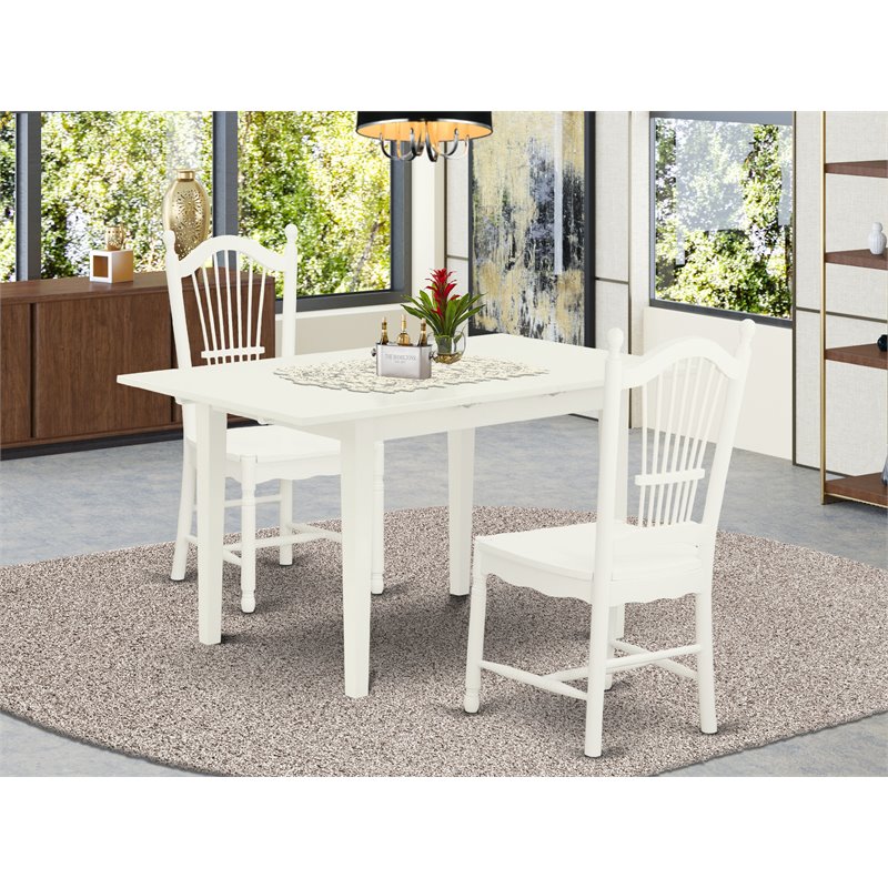 Pemberly Row 3-Piece Dining Set with Slatted Chairs in Linen White