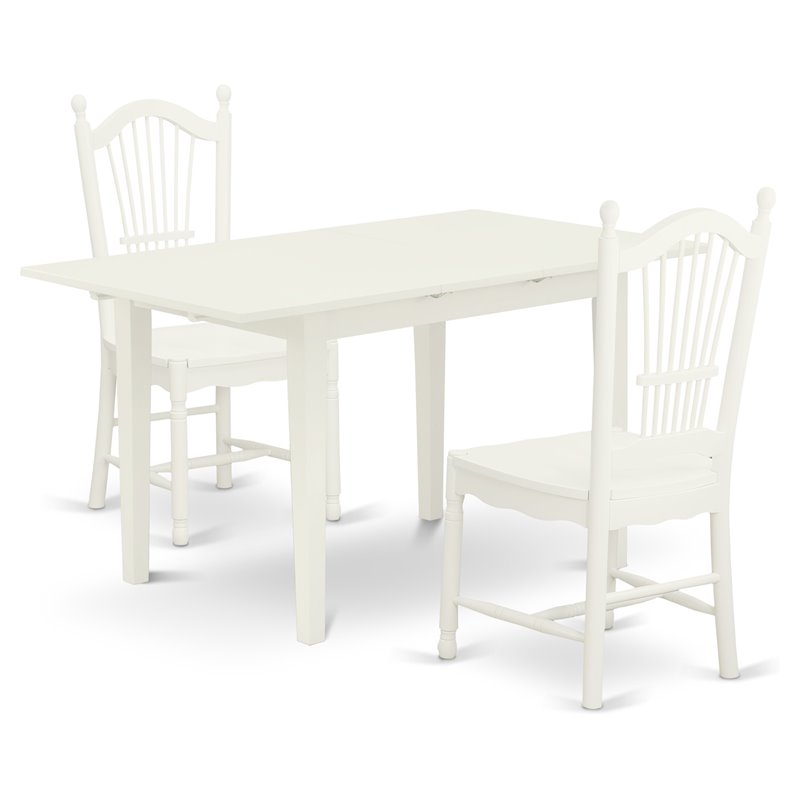 Pemberly Row 3-Piece Dining Set with Slatted Chairs in Linen White