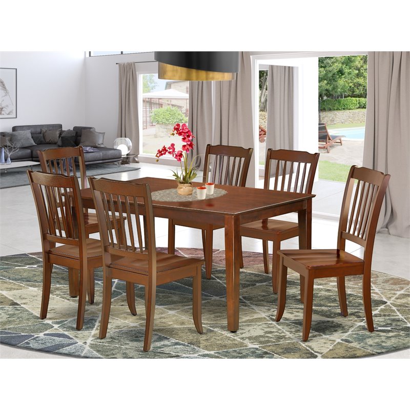 Pemberly Row 7-Piece Wood Dining Set with Slatted Chairs in Mahogany Finish