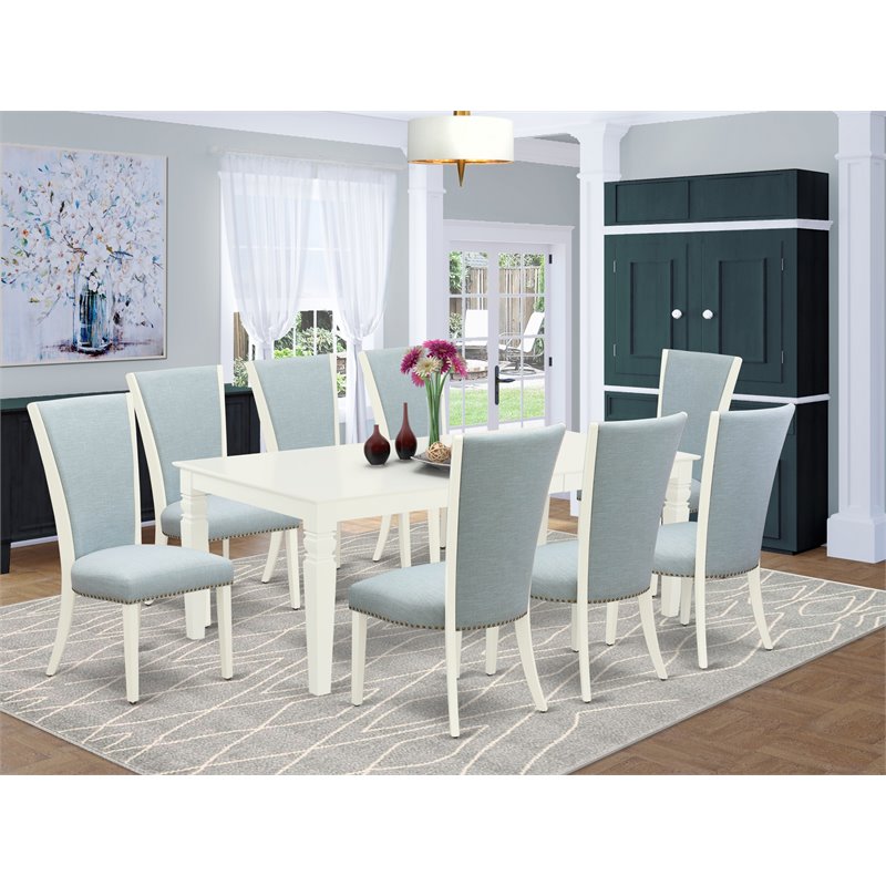 Pemberly Row 9-Piece Wood Dining Table and Chair Set in Linen White