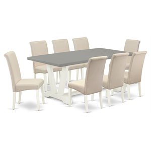 Pemberly Row 9-Piece Dining Table and Chair Set in Linen White & Cream