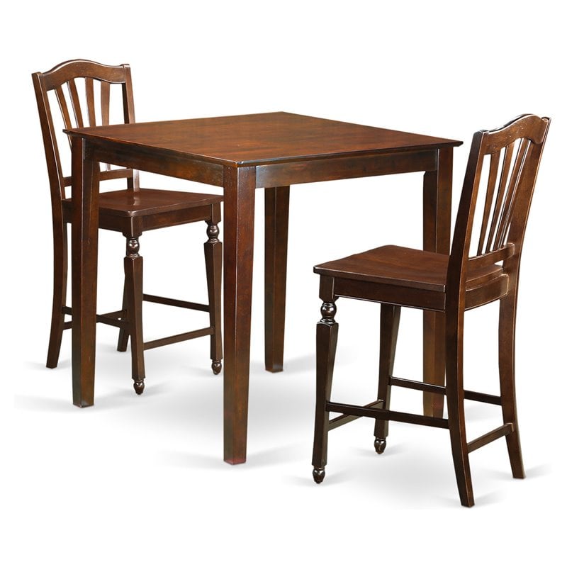 Pemberly Row 3-Piece Wooden Pub Table and Chairs in Mahogany Finish