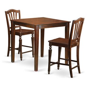 Pemberly Row 3-Piece Wooden Pub Table and Chairs in Mahogany Finish