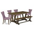 Pemberly Row Rectangle 6-Piece Wood Dining Set with Bench in Jacobean