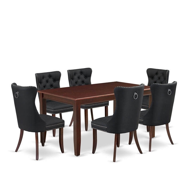 Pemberly Row 7-Piece Dining Set with Mahogany Table and Dark Gray Chairs