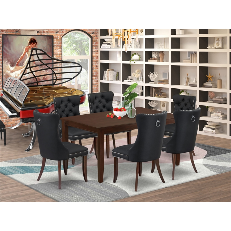 Pemberly Row 7-Piece Dining Set with Mahogany Table and Dark Gray Chairs