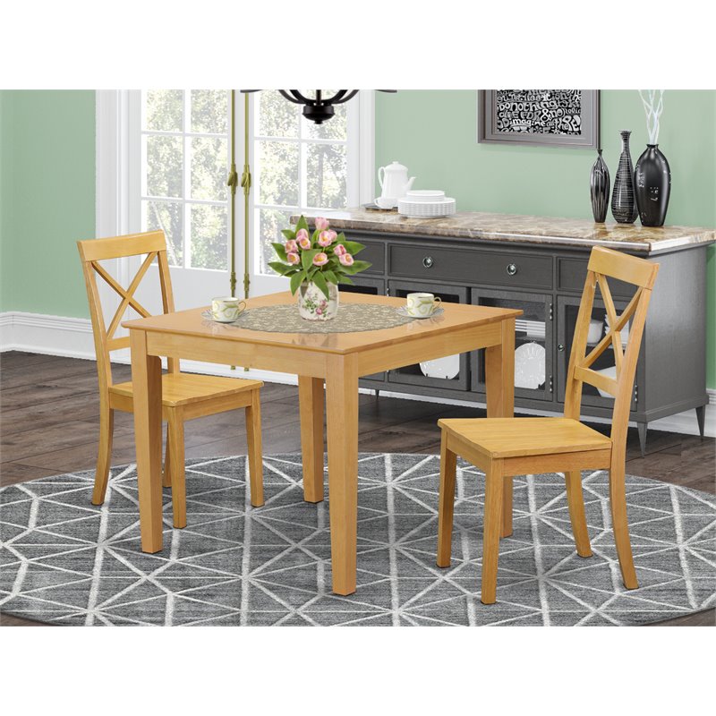 Pemberly Row 3-Piece Oak Dinette Table Set with 2 Wood Chairs