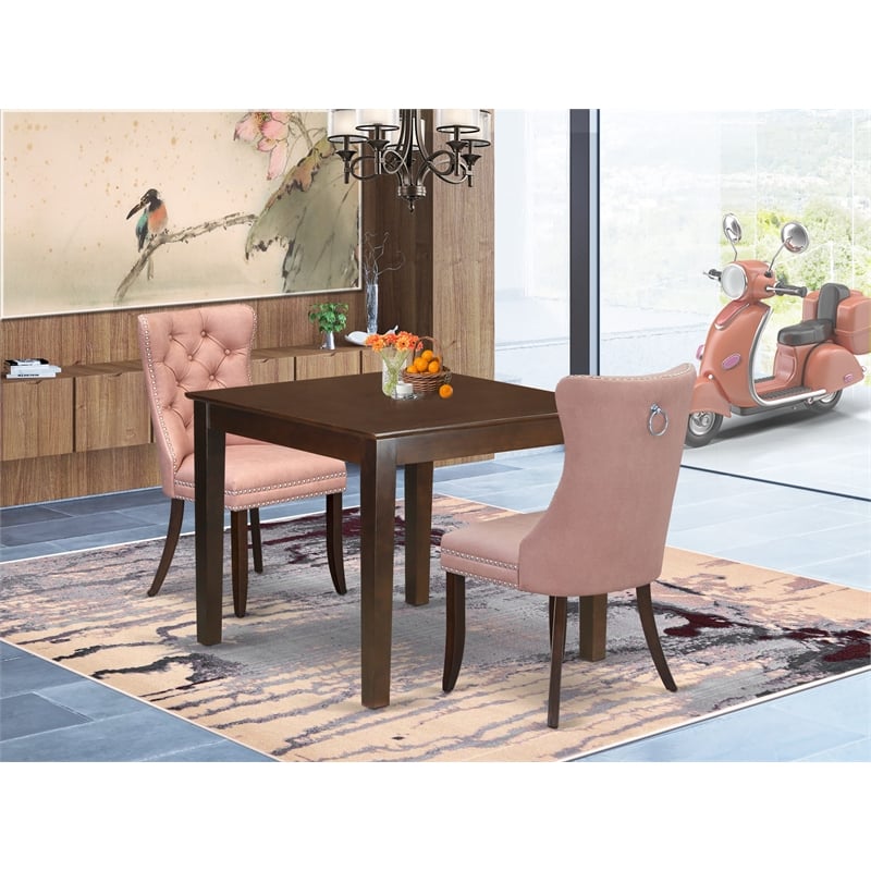 Pemberly Row 3-Piece Square Mahogany Dining Set with Beige Red Chairs