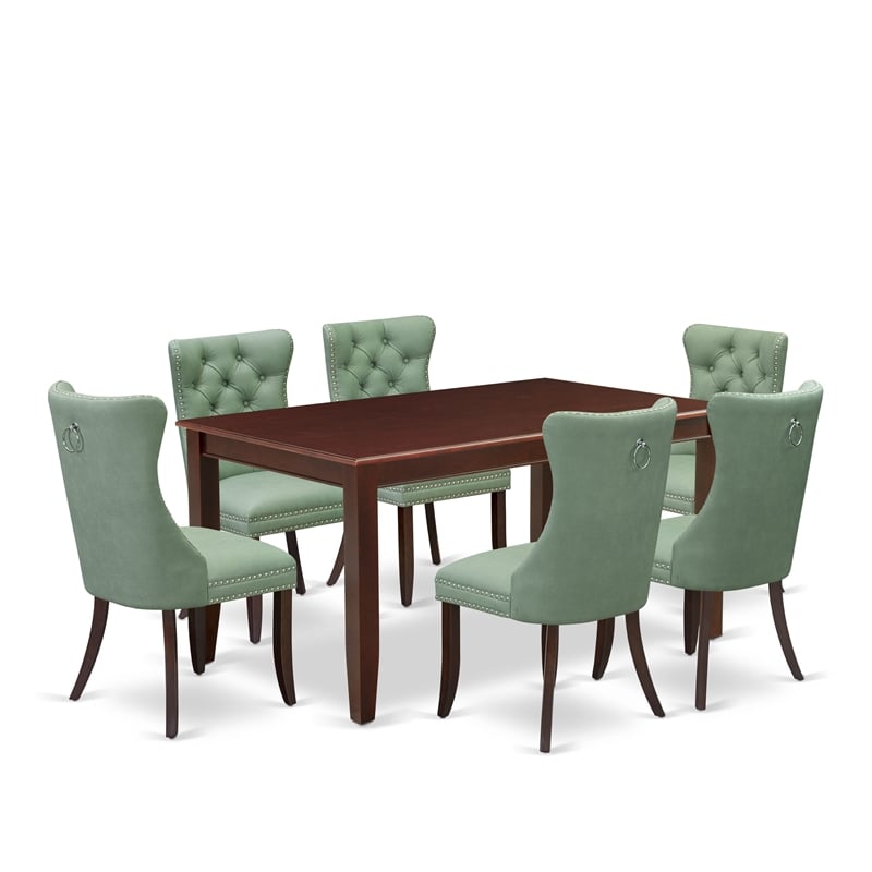 Pemberly Row 7-Piece Mahogany Dining Set with Willow Green Chairs