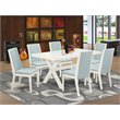 Pemberly Row X-Style 7-Piece Dining Table Set in Wirebrushed Linen White