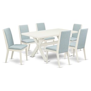 Pemberly Row X-Style 7-Piece Dining Table Set in Wirebrushed Linen White