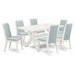 Pemberly Row X-Style 7-Piece Dining Table Set in Wirebrushed Linen White