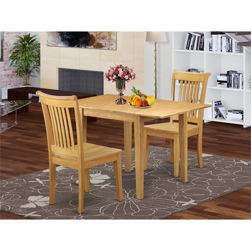 Pemberly Row 3-Piece Dining Table with Slatted Chair Set in Oak Wood