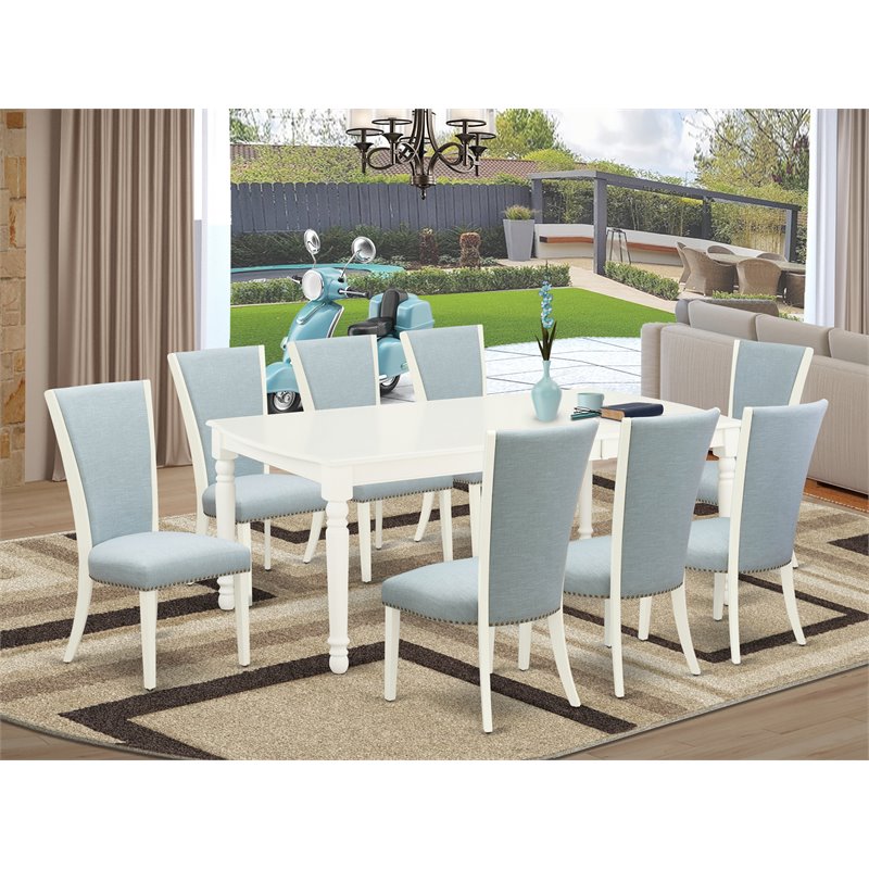Pemberly Row 9-Piece Dining Set with Upholstered Chairs in Linen White