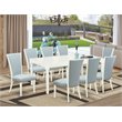 Pemberly Row 9-Piece Dining Set with Upholstered Chairs in Linen White