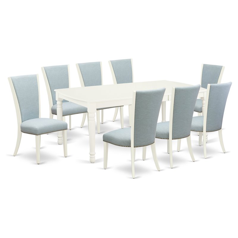 Pemberly Row 9-Piece Dining Set with Upholstered Chairs in Linen White