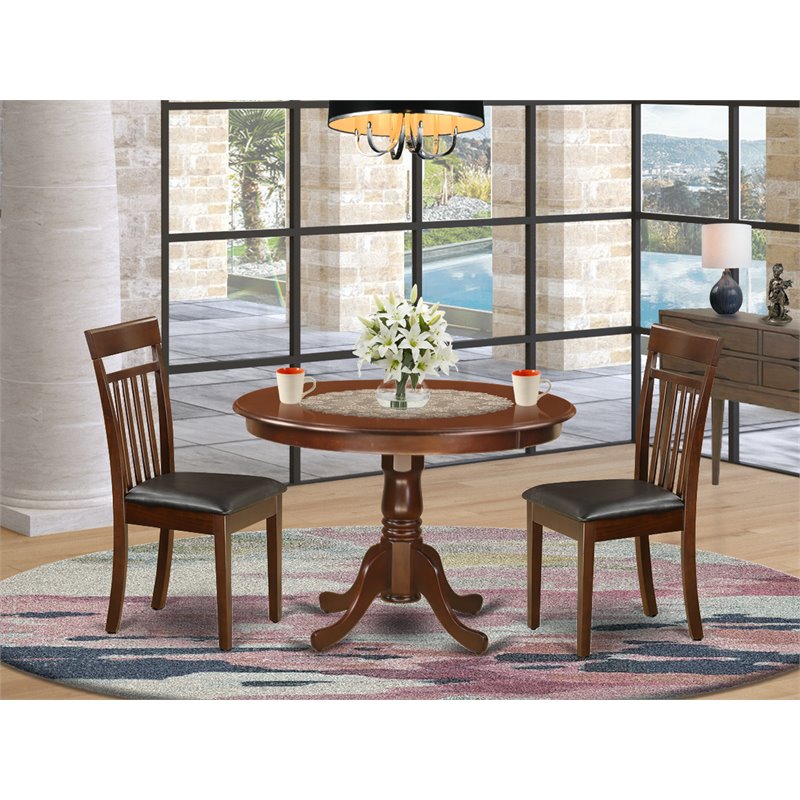 Pemberly Row 3-Piece Round Mahogany Dining Set with Leather Chairs