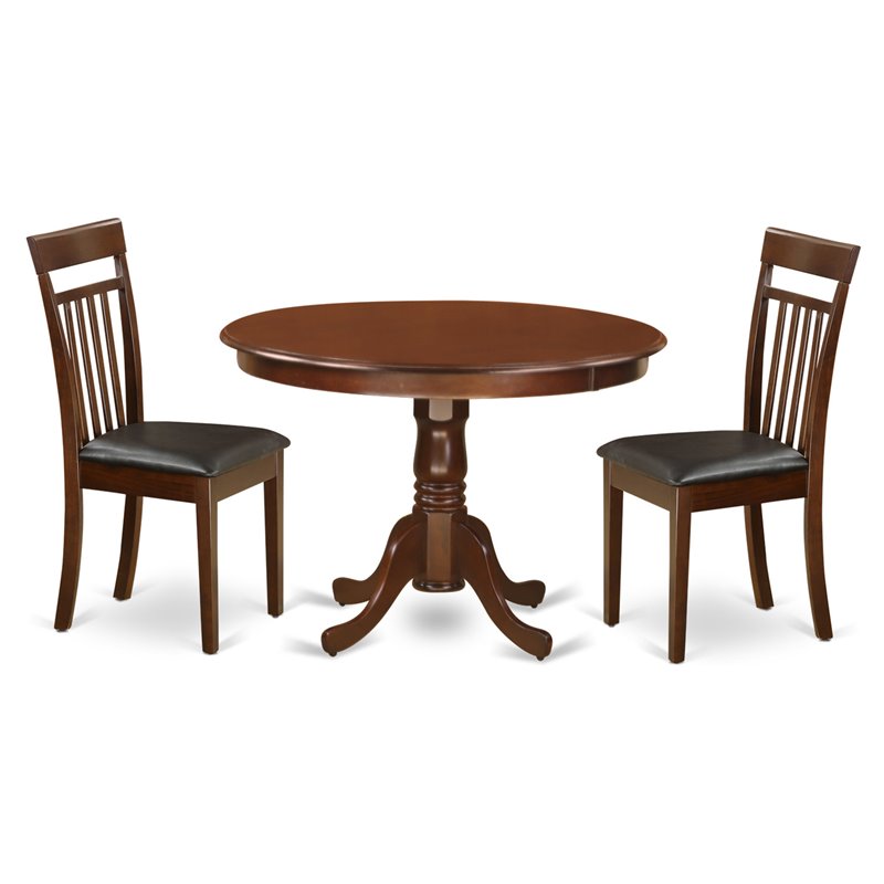 Pemberly Row 3-Piece Round Mahogany Dining Set with Leather Chairs
