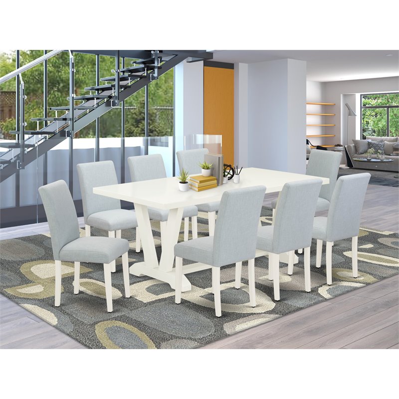 Pemberly Row 9-Piece Solid Rubberwood Dining Room Set in Linen White Finish