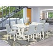Pemberly Row 9-Piece Solid Rubberwood Dining Room Set in Linen White Finish