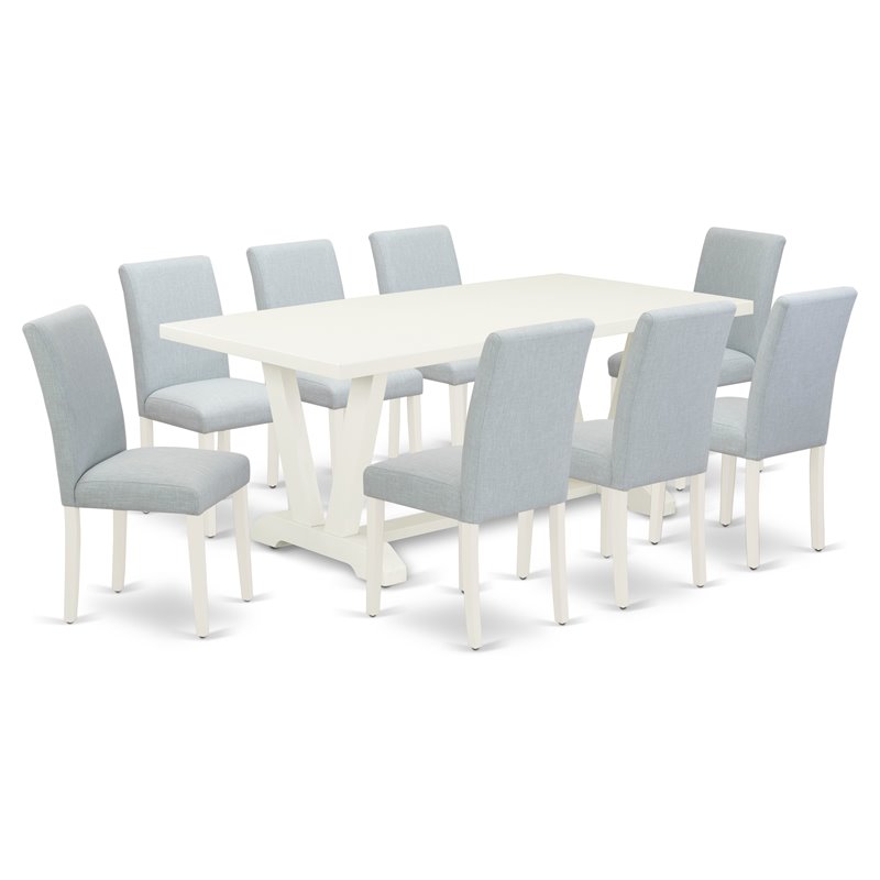 Pemberly Row 9-Piece Solid Rubberwood Dining Room Set in Linen White Finish
