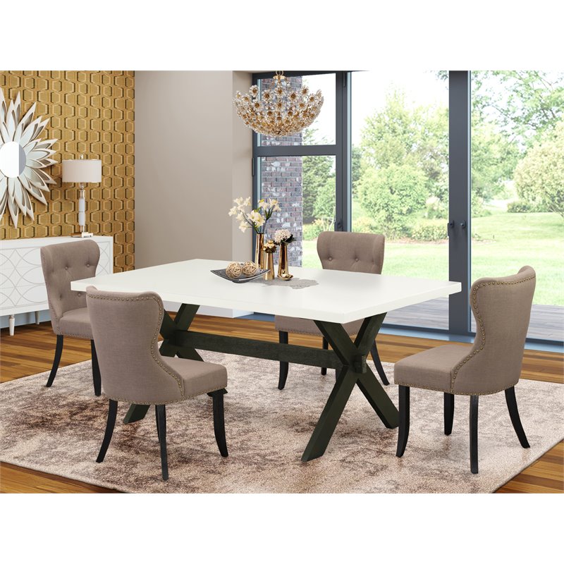 Pemberly Row 5-Piece X-Style Dining Set in Linen White and Coffee Finish