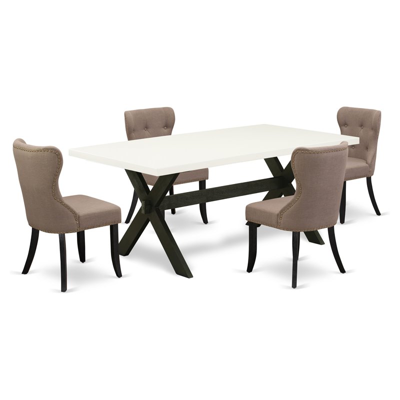 Pemberly Row 5-Piece X-Style Dining Set in Linen White and Coffee Finish