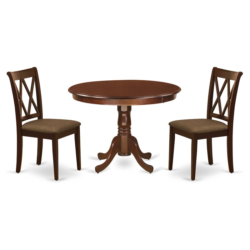 Pemberly Row 3-Piece Dining Set w/ X-Back Chairs in Mahogany Finish