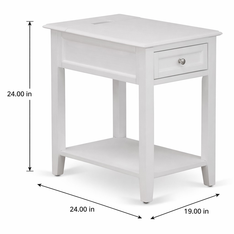 Pemberly Row 24-Inch White Wood Nightstand with Drawer & Bottom Shelf