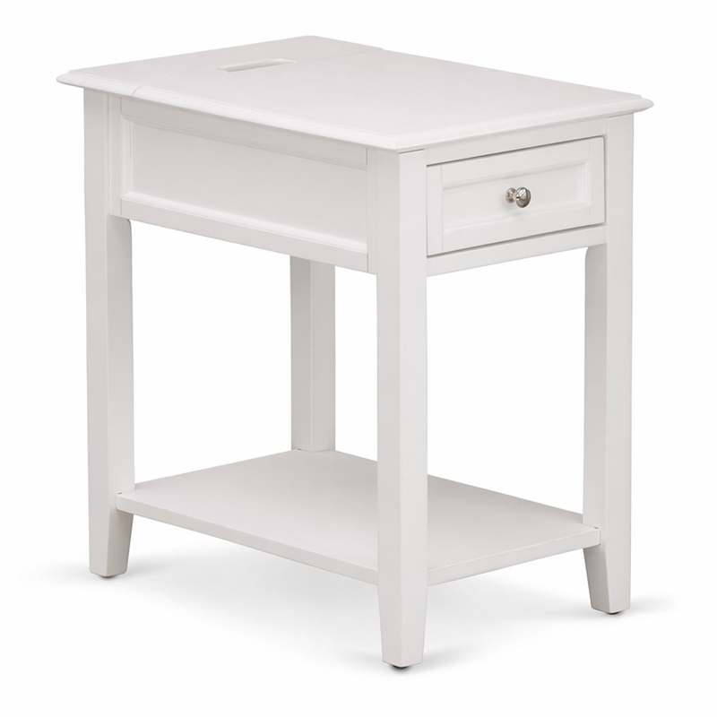 Pemberly Row 24-Inch White Wood Nightstand with Drawer & Bottom Shelf