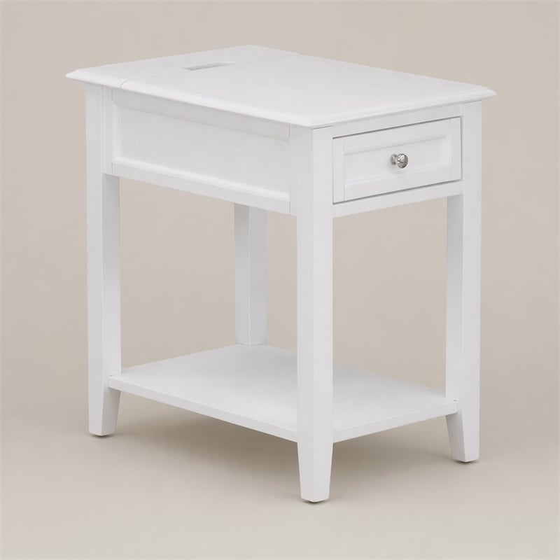 Pemberly Row 24-Inch White Wood Nightstand with Drawer & Bottom Shelf