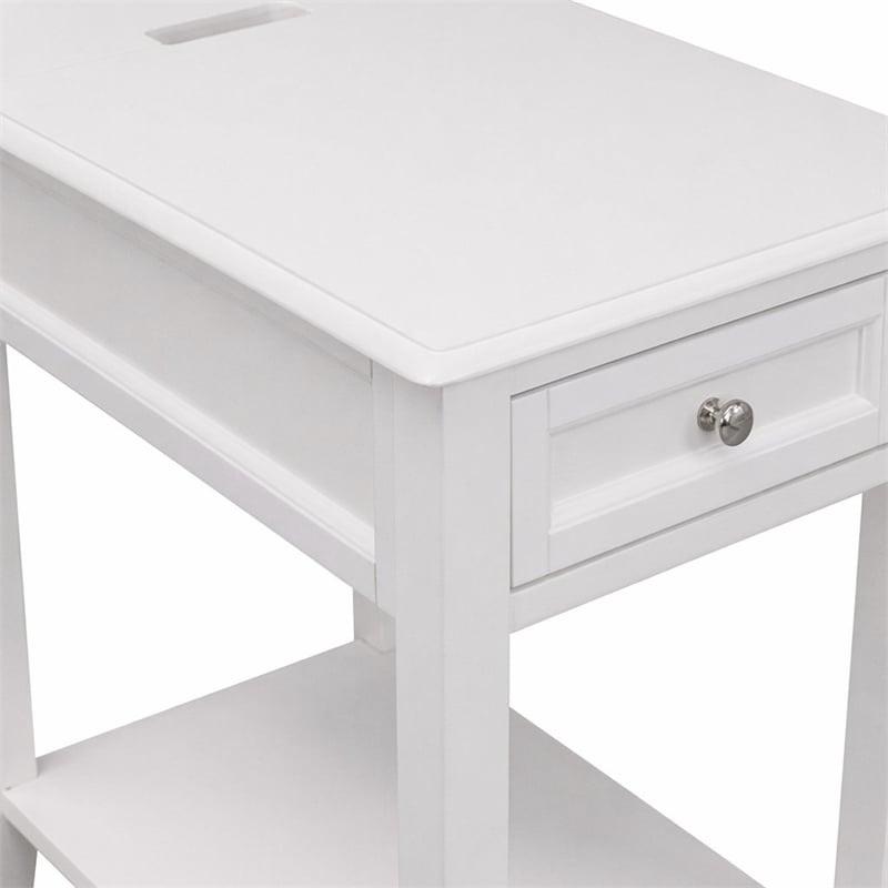 Pemberly Row 24-Inch White Wood Nightstand with Drawer & Bottom Shelf