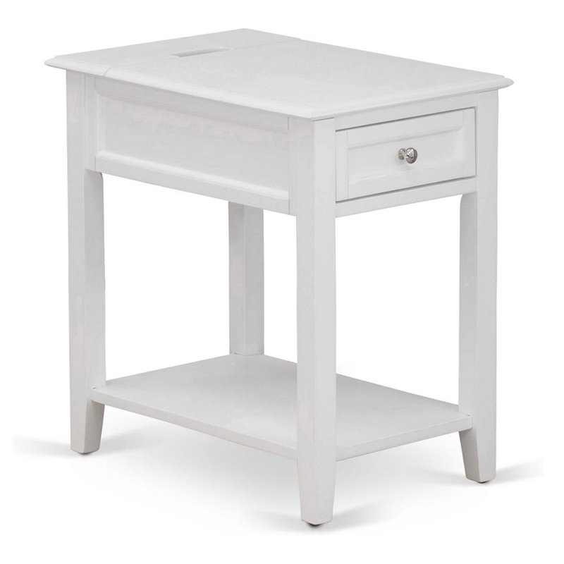 Pemberly Row 24-Inch White Wood Nightstand with Drawer & Bottom Shelf