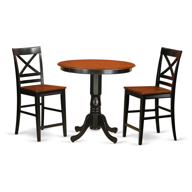 Pemberly Row 3-Piece Dining Set with Bar Stools in Black/Cherry Wood