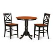 Pemberly Row 3-Piece Dining Set with Bar Stools in Black/Cherry Wood