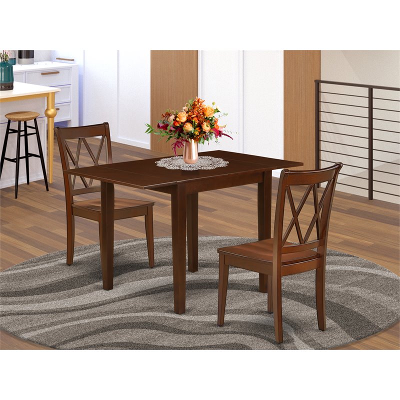 Pemberly Row 3-Piece Wood Dining Table Set with Double X-Back Chairs in Mahogany