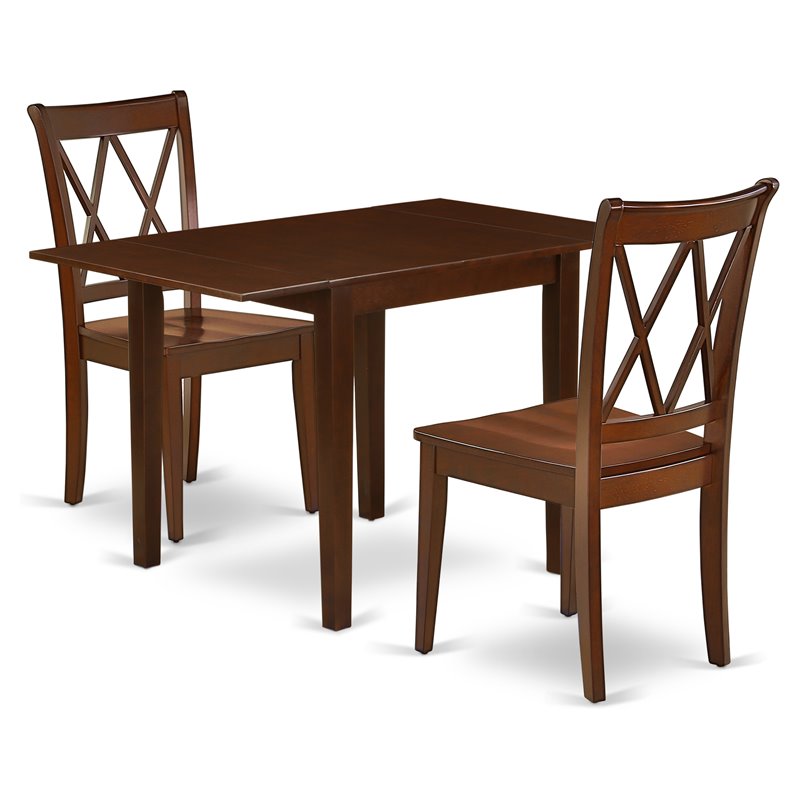 Pemberly Row 3-Piece Wood Dining Table Set with Double X-Back Chairs in Mahogany