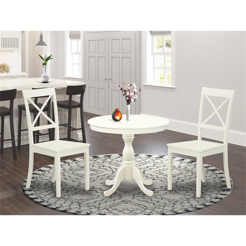 Pemberly Row 3-Piece Wood Kitchen Table Set with X-Back Chairs in Linen White