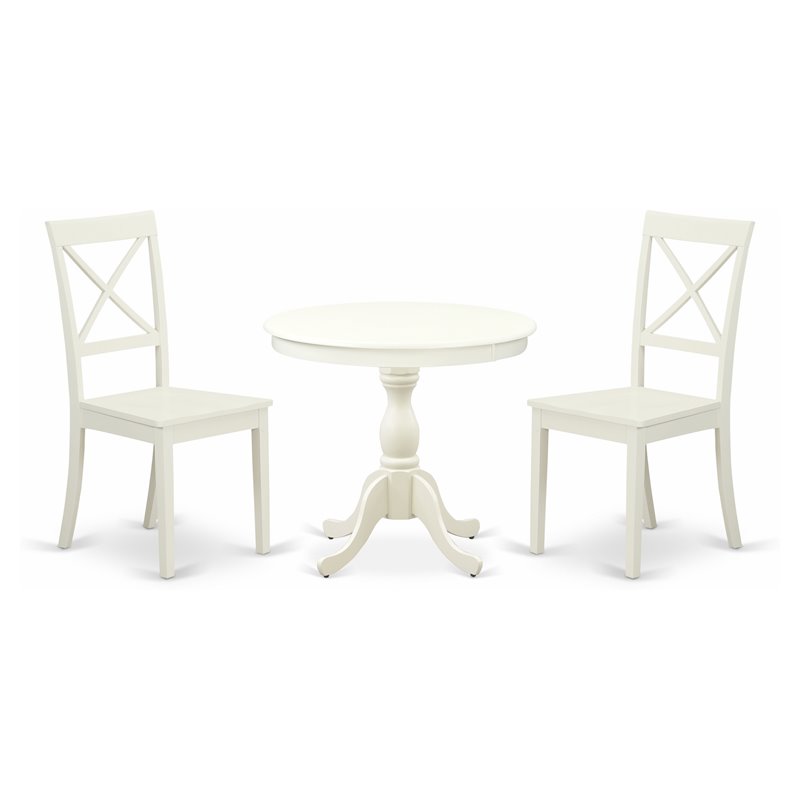 Pemberly Row 3-Piece Wood Kitchen Table Set with X-Back Chairs in Linen White