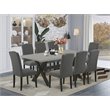 Pemberly Row X-Style 9-Piece Wood Dining Set in Gray with Linen Seats