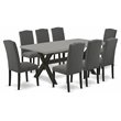 Pemberly Row X-Style 9-Piece Wood Dining Set in Gray with Linen Seats