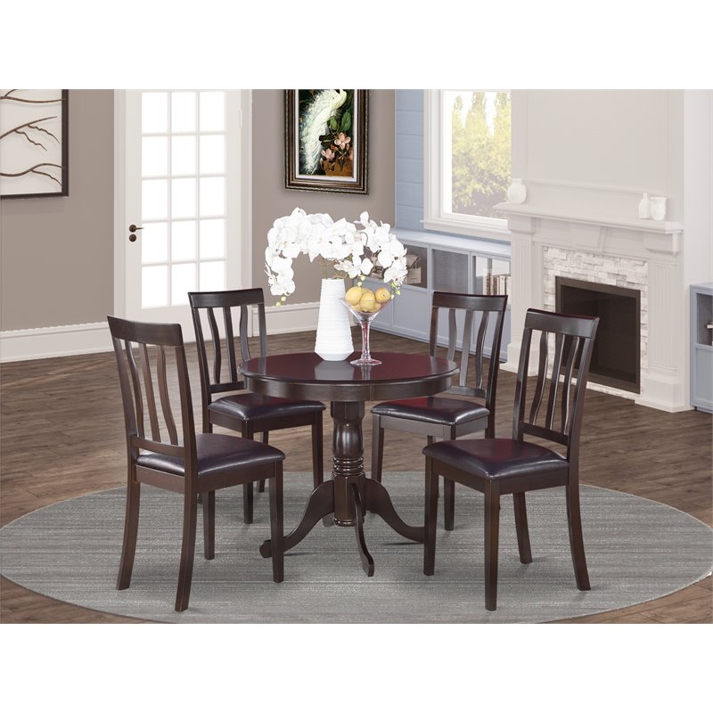 Pemberly Row 5-Piece Wood Dining Set with Round Table in Cappuccino